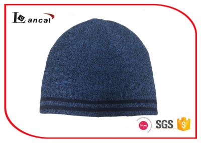 China Double Layer Abyarn Sports Knit Hats With Navy Stripe And Navy Lining for sale