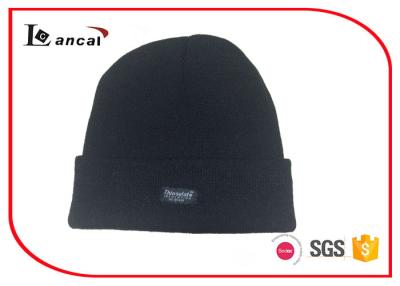 China All Black Sports Knit Hats Customize Woven Lable And Polar Fleece Lining for sale