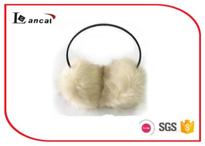 China Women White Winter Ear Muffs With 100% Modacrylic Nature Color Faux Fur for sale