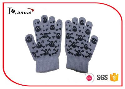 China Skull Pattern Grey Mens Warm Winter Gloves 100% Acrylic Fabrics for sale