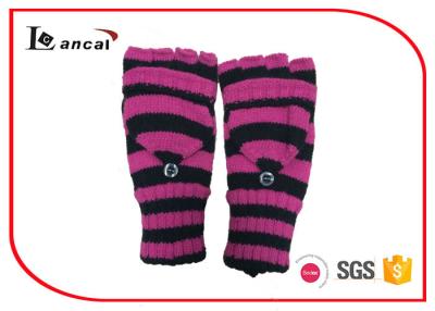 China Rose Red And Black Stripe Womens Warm Winter Gloves With Long Ribbed Edge for sale