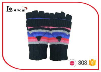 China Multi Stripe Girls Winter Gloves Black Rib Cuff Winter Fingerless Gloves for sale