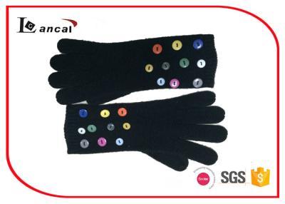 China Wool And Acrylic Ladies Warm Winter Gloves Black  Colorized Buttons for sale