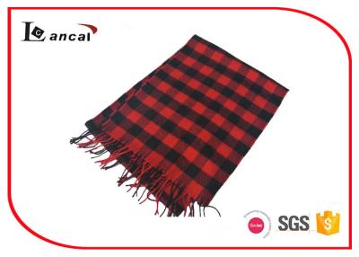 China Red Checked Pattern / Tassels Hand Women Wrap Shawl 30cm X 178cm For Women for sale