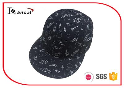 China Custom print 100% polyester 6 panel cap mens black baseball cap for sale