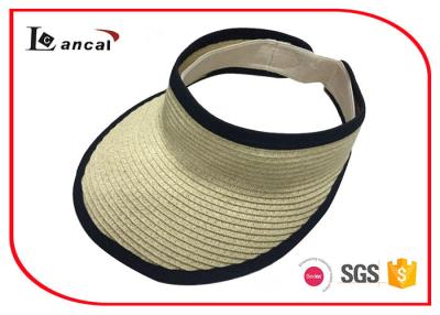 China Light weight paper natural visor cap Wide Brimmed Straw Hat with black bound edge for sale