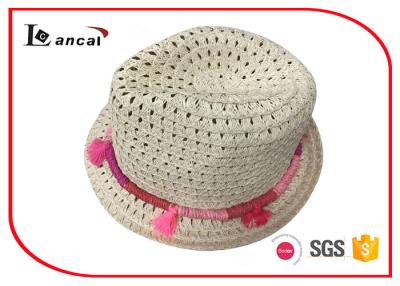 China Hollowed - our girls cute paper straw trilby hat with red aligned trim for sale