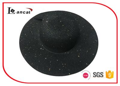 China Black wide brimmed straw hat for men , golden sequin decoration and bowknot band for sale