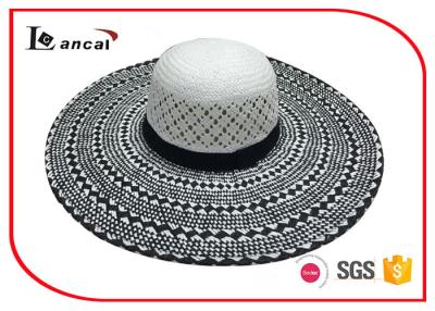 China Customized 100% paper straw hat , black and white wide brim sun hat for women for sale