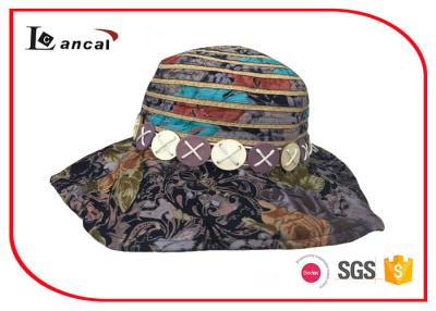 China Ladies customized printing paper floppy hat , wide brimmed straw hat multi color for sale