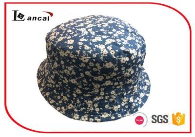 China Cotton Floral Printed Bucket Hat  for girls, Navy Sheeting Lining Fisherman Hat for sale