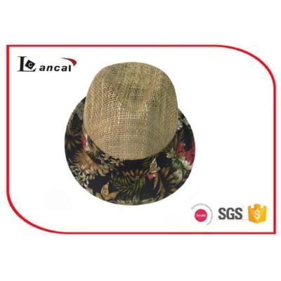 China Fashion natural Wide Brimmed Straw Hat , mens floral aop trim seagrass straw hat for sale