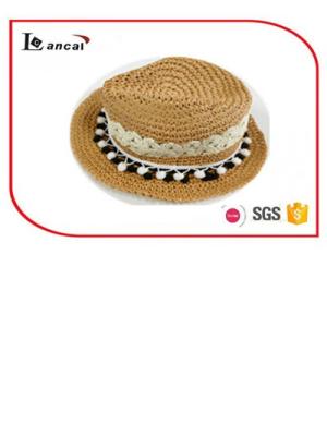 China Ahuecado - nuestro sombrero de papel lindo del sombrero flexible de la paja de las muchachas con el bulbo blanco y negro del pelo en venta