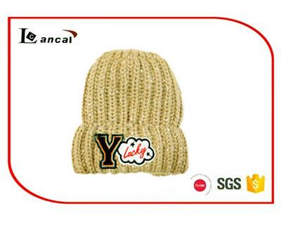 China Leisure young  Winter Knit Hats With Patch Embroidered,Add  White Wool for sale