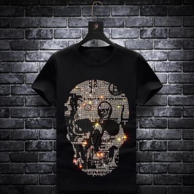 China Custom Skull Men's Anti-Wrinkle High Quality Men's Rhinestone T-shirts Oversized Rhinestone T-shirts for sale