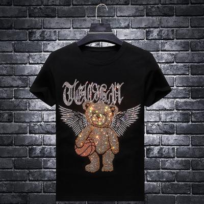 China Custom Anti-wrinkle Gecai OEM Rhinestone Men's T-shirts Fashion Animal Logo Men's T-shirts Short Sleeve For Men for sale