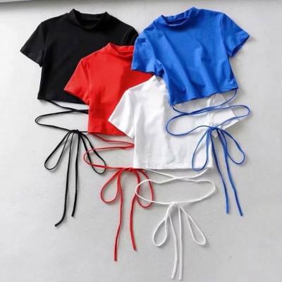 China QUICK DRY Summer Custom Cotton Cut Out Top Women's Solid Color Short Women's T-Shirt for sale