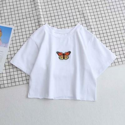 China Wholesale QUICK DRY Women's Custom Logo Embroidered T-shirt Cut Top Custom Cut Top Women's T-shirt for sale