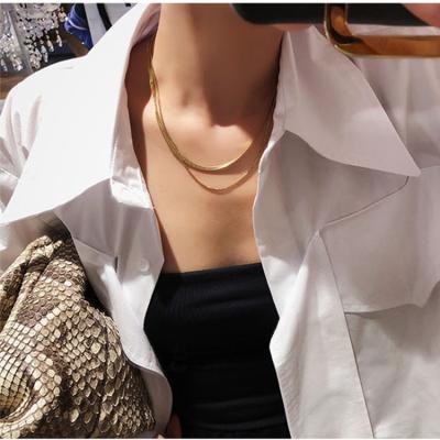 China Unisex jewelry CLASSIC punk flat fishbone chain thin layer 18K style multilayer choke necklaces for sale