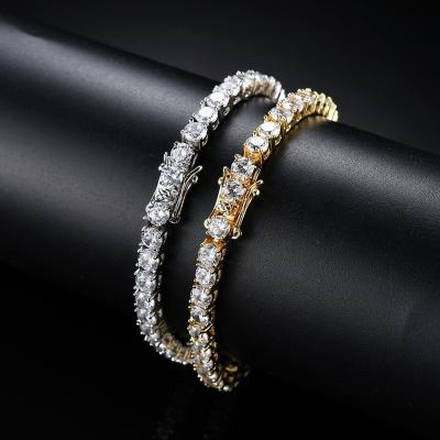 China TRENDY Jewelry Copper Gold 3mm 4mm 5mm 6mm Hip Chain Bracelet Tennis Zircon Men's CZ Silver Bracelet Iced Out for sale