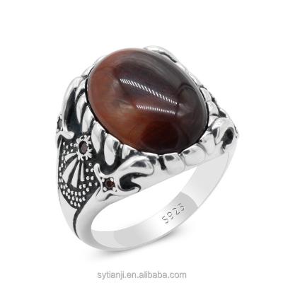 China Ring Men 6g Light Weight Turkish Agate Stone Vintage Rings Real 925 Sterling Silver Mens Rings Natural Black Vintage 925 Men's Rings for sale