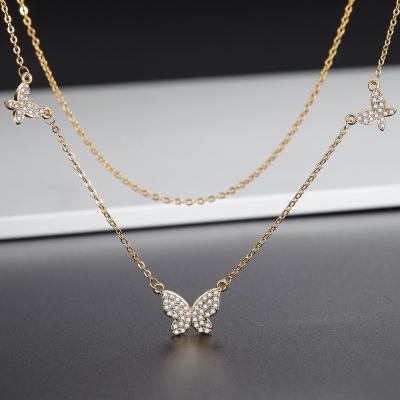 China INS CLASSIC Real 18K Gold Plated Adjustable Chain Fashionable Pave CZ Bling Cubic Zircon Butterfly Bracelet Necklace For Women Girls for sale