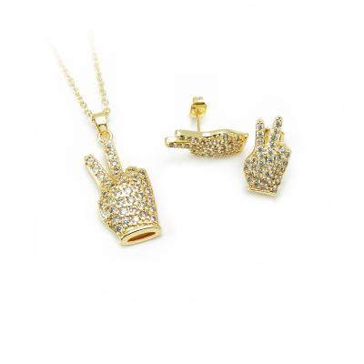 China Victory Signal Necklace Stud Earrings Religious Jewelry Sets Bridal Jewelry Set for sale