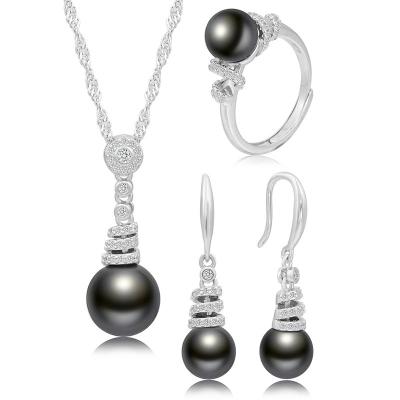 China Vintage Jewelry Factory Bulk Sale Hottest Necklace Earring Ring Set Silver Pearl Jewelry for sale