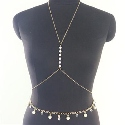 China Elegant Crystal Gemstone Waist Chain Popular Harness Crossover Bra Body Chain Belly Waist Bikini Beach Jewelry Beach Summer CLASSIC for sale