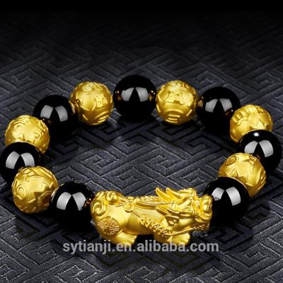 China 2021 CLASSIC Brass Bracelet With Gold Plated Obsidian Beaded Buddha For Men for sale