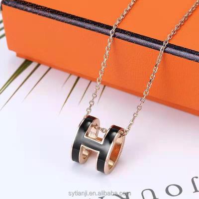 China 2021 Trendy Luxury Titanium Stainless Steel Tarnish Female Fashion Necklace Rose-gold Letter Brand H Free necklaceJewelry for sale