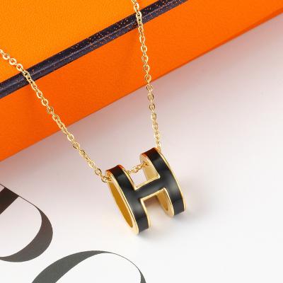 China 2021 Fashion Gold H Letter Trendy Titanium Steel Necklace Female Stainless Steel Jewelry for sale