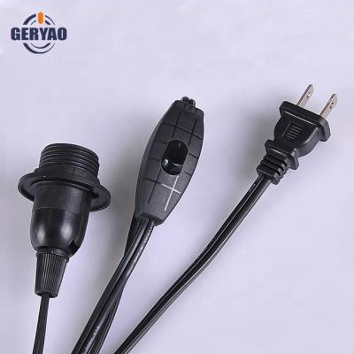 China Home Appliance USA Canada Standard 2 Pin Flexible Power Plug Cord Connector With E12 Switch And Light Holder for sale