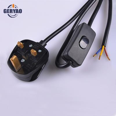 China Home Appliance BS Approved British UK 3*0.75 3 Core Round Power Cord With Plug And Switch for sale