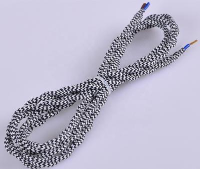 China Lighting black white twisted pair rayon fabric yarn for pendant lamp, braided rayon extension cord for sale