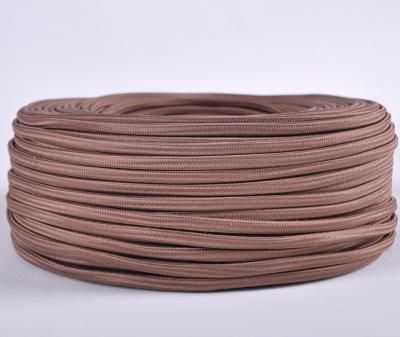 China CE VDE Lighting ROHS ENEC Approved Dark Brown Fabric Flat Textile Extension Cord , Cotton Wrapped Electrical Cable for sale