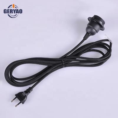 China Lighting Colored Fabric Covered Electrical Plug Cable Cord , On Switch , E27 Socket for sale