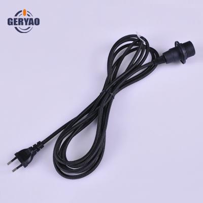 China Lighting colored fabric braided textile electric cable with plug, cord switch, E14 lamp socket for sale