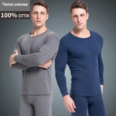 China Thermal Custom Warm Winter Thermal Underwear Set Men Cotton Base Layer Long Thick John Set 100% Cotton Gray Black for sale