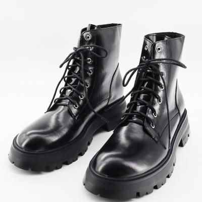 China Cheap Thick Unique Round Lace Ankle Boot Ladies Winter Boots Chunky Sole Women Ankle Boots Black Female for sale