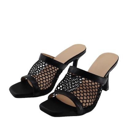 China Square Anti-slippery Toe Mesh Black Women Sandal Shoes for shoes ladies slipper women sandals mules slides for sale