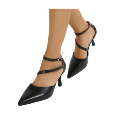 China Light Black Sexy Dress Summer Pumps Comfortable Stylish Low Heel Women Shoes With Pointed Toe Heels Shoes For Ladies for sale