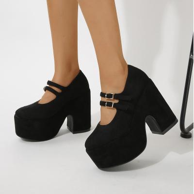 China Round Black T Shape Chunky Platform Pumps Heels Block Heel Thick Bottom Loafers Ladies Lolita Shoes Mary Jane Women for sale