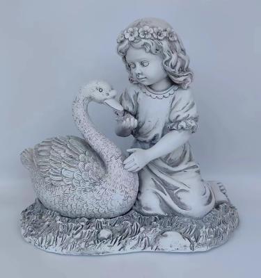 China Premium Girls Swan Statue Art Ornaments Resin Decoration Outdoor Global Hot Selling Western Statue for sale