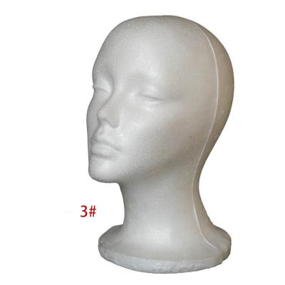 China Foam Pluggable Female Head Pin Styrofoam Wig Head Mannequin Model Head With Stand And Holder For Wig Cap Display for sale