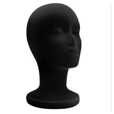 China Female Foam Pluggable Head Black Wig Head Styrofoam Pin Styrofoam Mannequin Head With Stand And Stand For Wig Display for sale