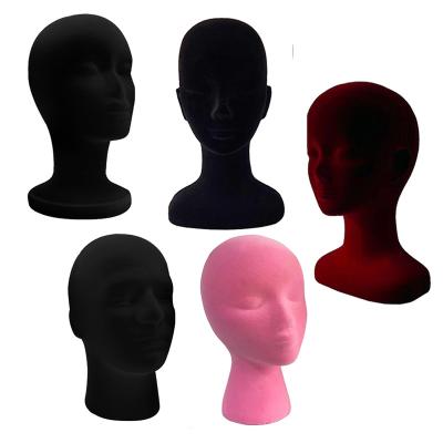 China Wig Head Black Styrofoam Colorful Velvet Covered Foam Wig Display Mannequin Head for sale