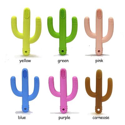 China Soft Toy Custom Shape Made Silicone Baby Teether And Toys , Cactus Baby Teether Chew Toy Infant Toothbrush For Teething for sale