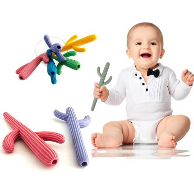 China Toy Factory Supplier Soft Silicone Teethers for Babies and Infants Baby Cactus Teether for Pain Relief Self Calming Easy to Hold for sale