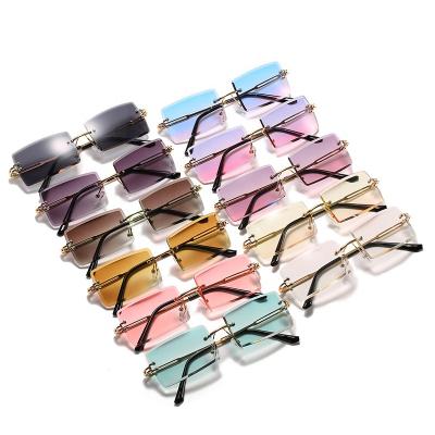 China Custom Rimless Sunglasses Rectangle Sun Lenses Small Shading Rimless Designer Sunglasses Vintage 2 Colors for sale